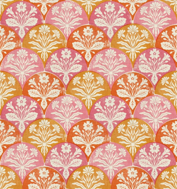 Art Deco Block Print Floral - Sunset Orange