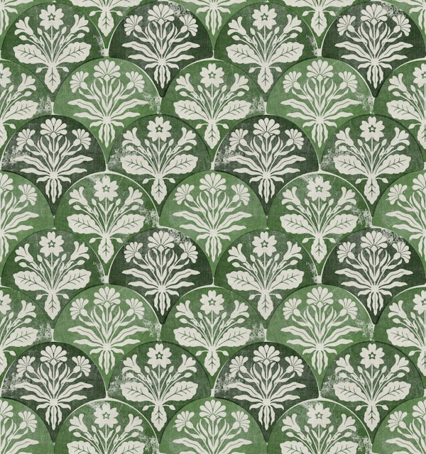 Art Deco Block Print Floral - Moss Green