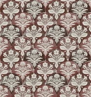 Art Deco Block Print Floral - Wine Red tapete