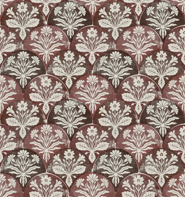 Art Deco Block Print Floral - Wine Red