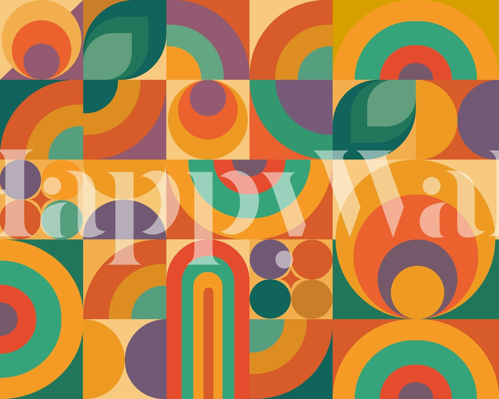 Vibrant vintage geometry wallpaper design in a room