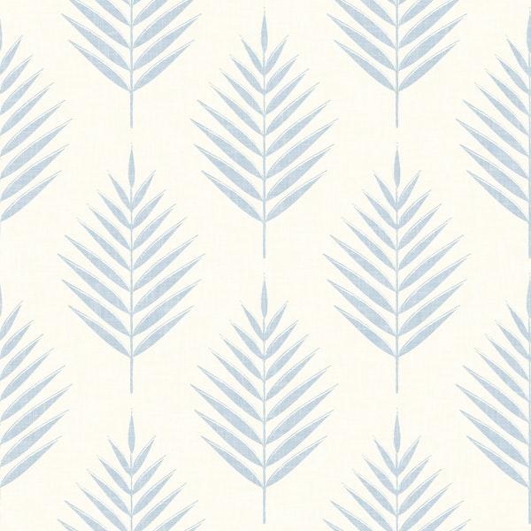 Palm Leaf - light Blue On White