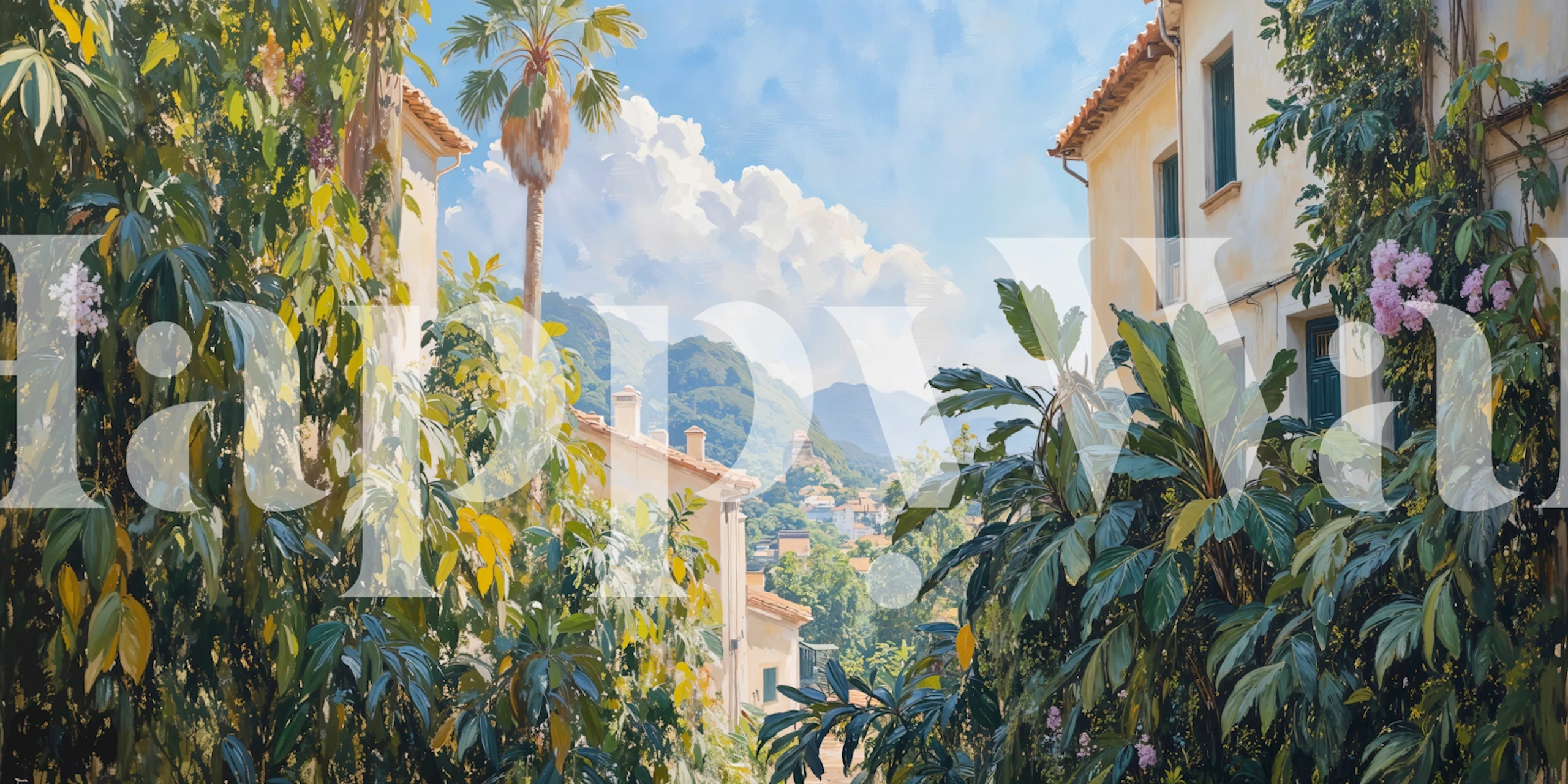 Mediterranean Garden Botanicals wallpaper in a room