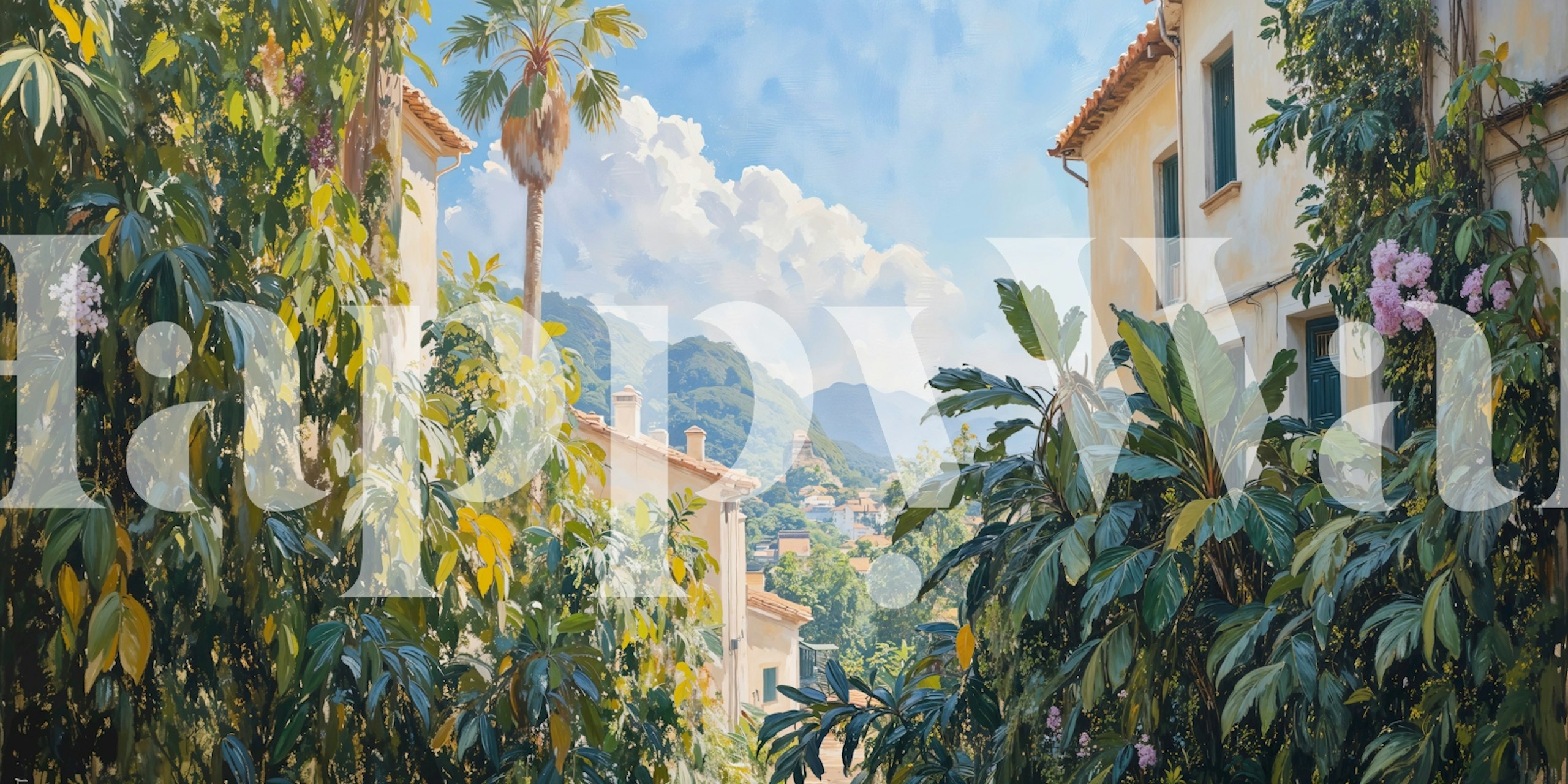 Carta da parati Mediterranean Garden Botanicals in una stanza