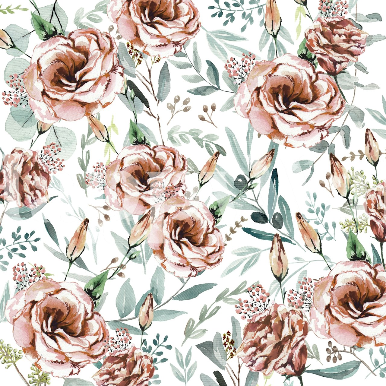 Pink floral wall mural with green botanical elements wallpaper