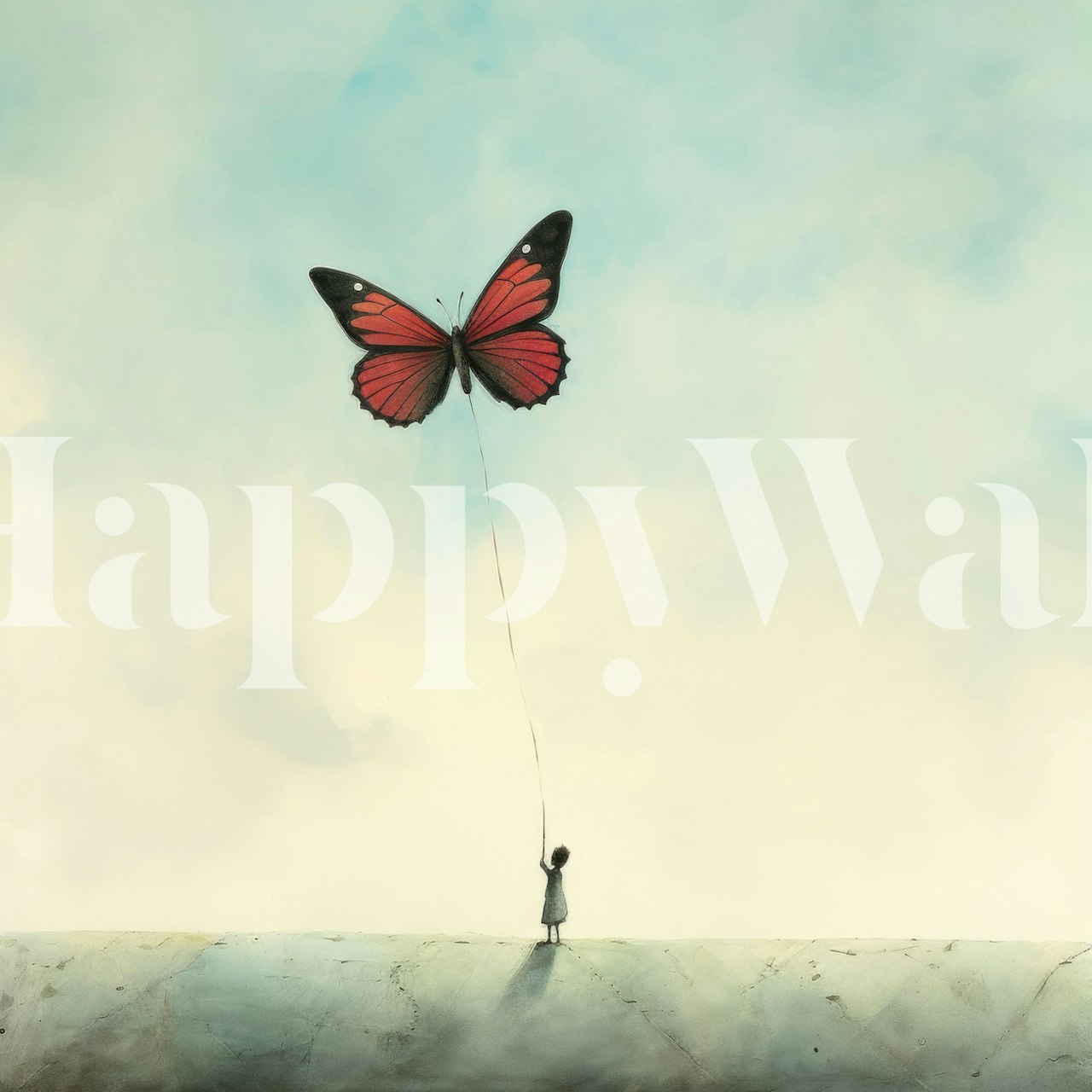 Minimal butterfly design with soft blue background wallpaper