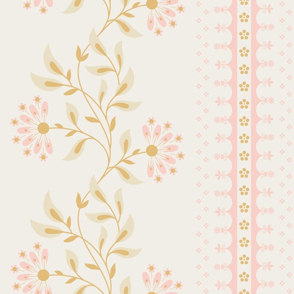 Floral Stripes White and Pink
