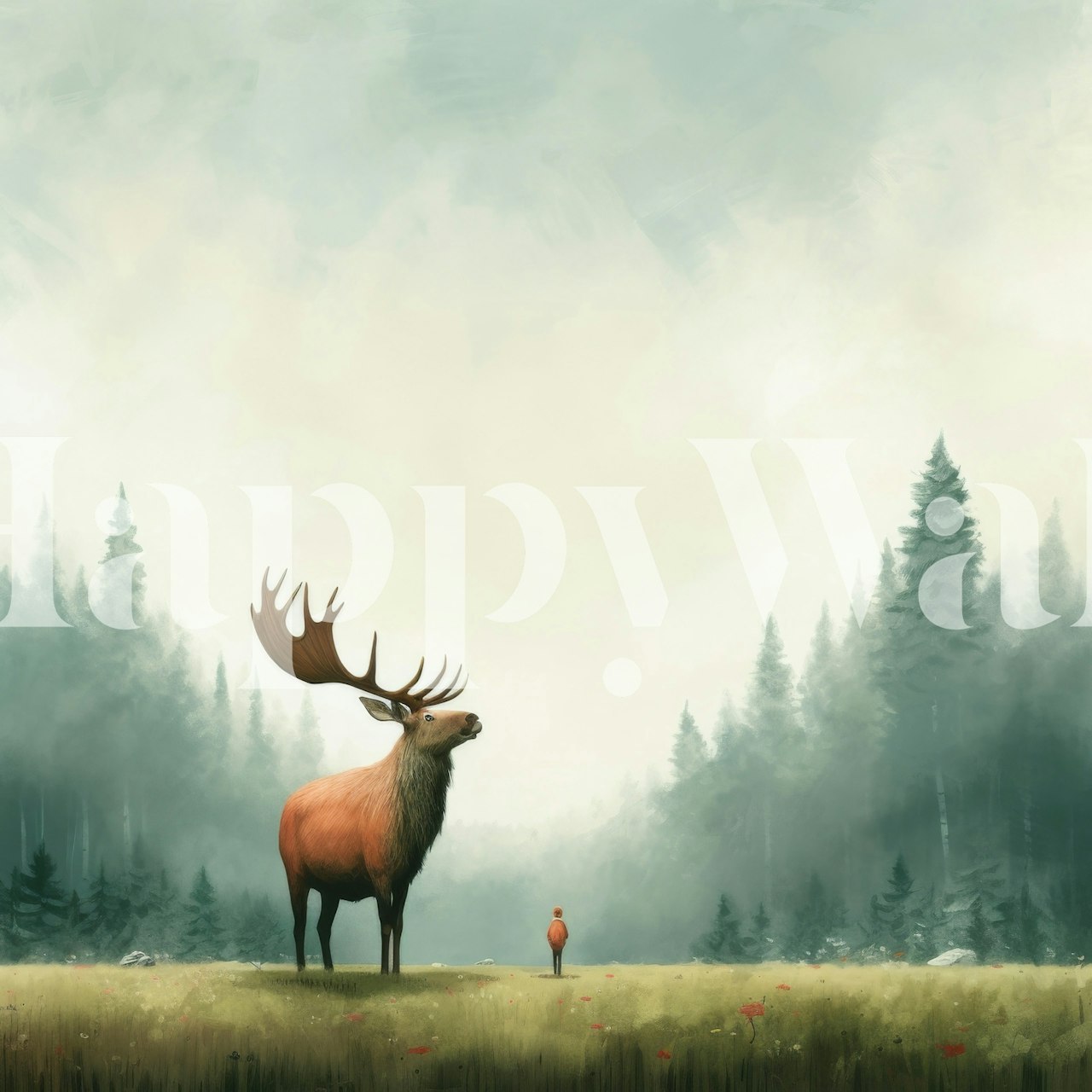 Minimal Elk Dream motif de papier peint dans un cadre de pièce serein