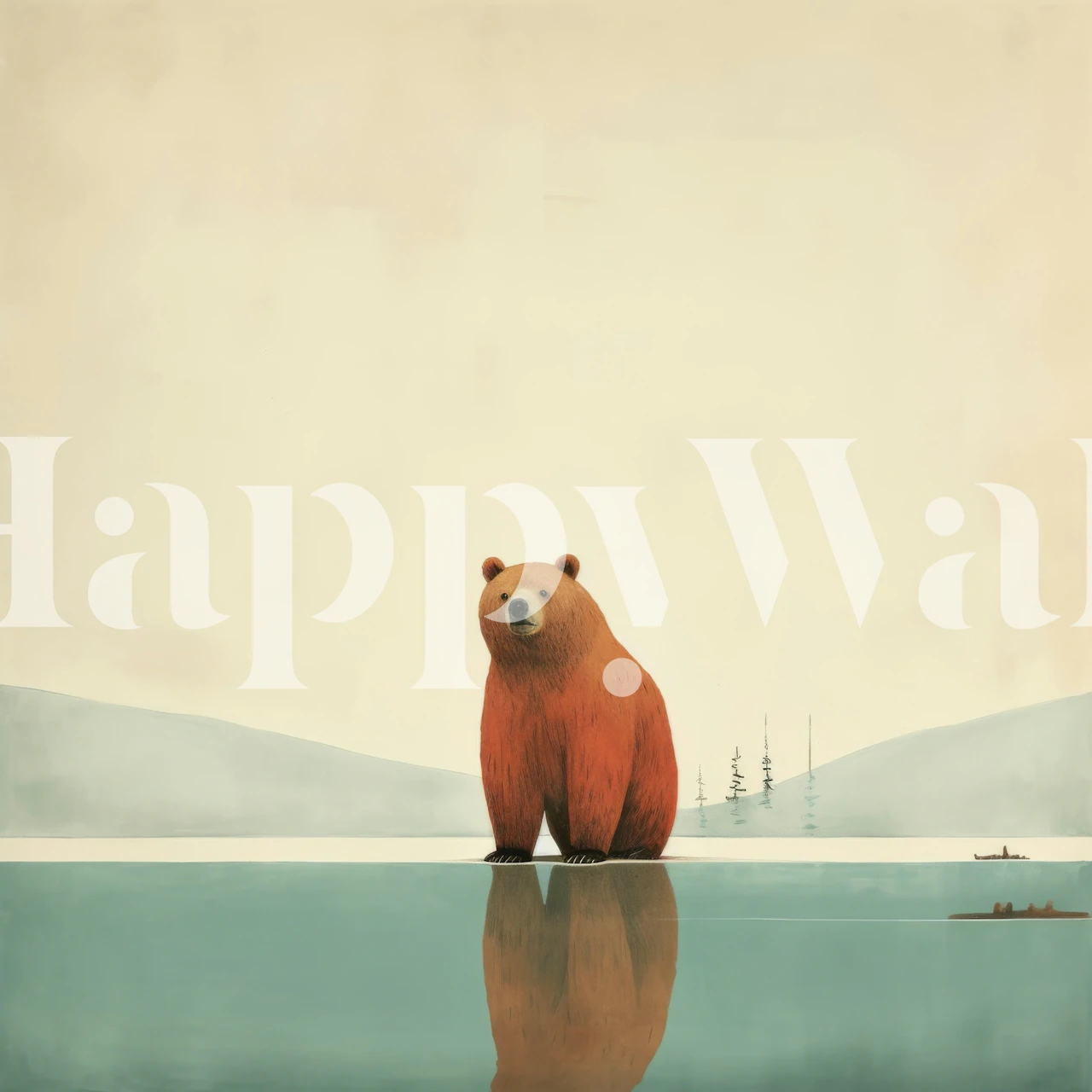 Minimal Grizzly Bear Horizon behang in een kamer