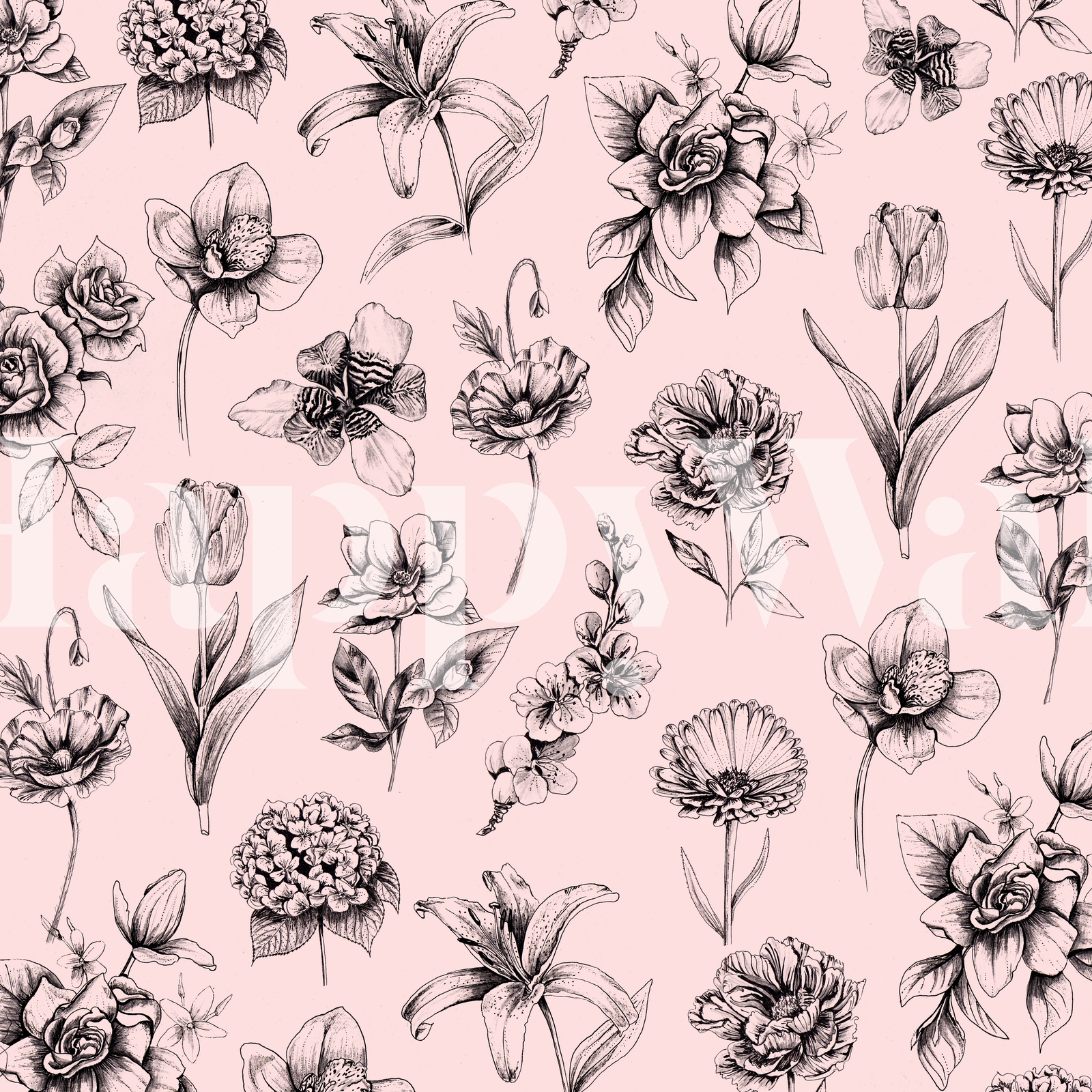 Buy Botanical Pattern - Pink wallpaper - Free shipping