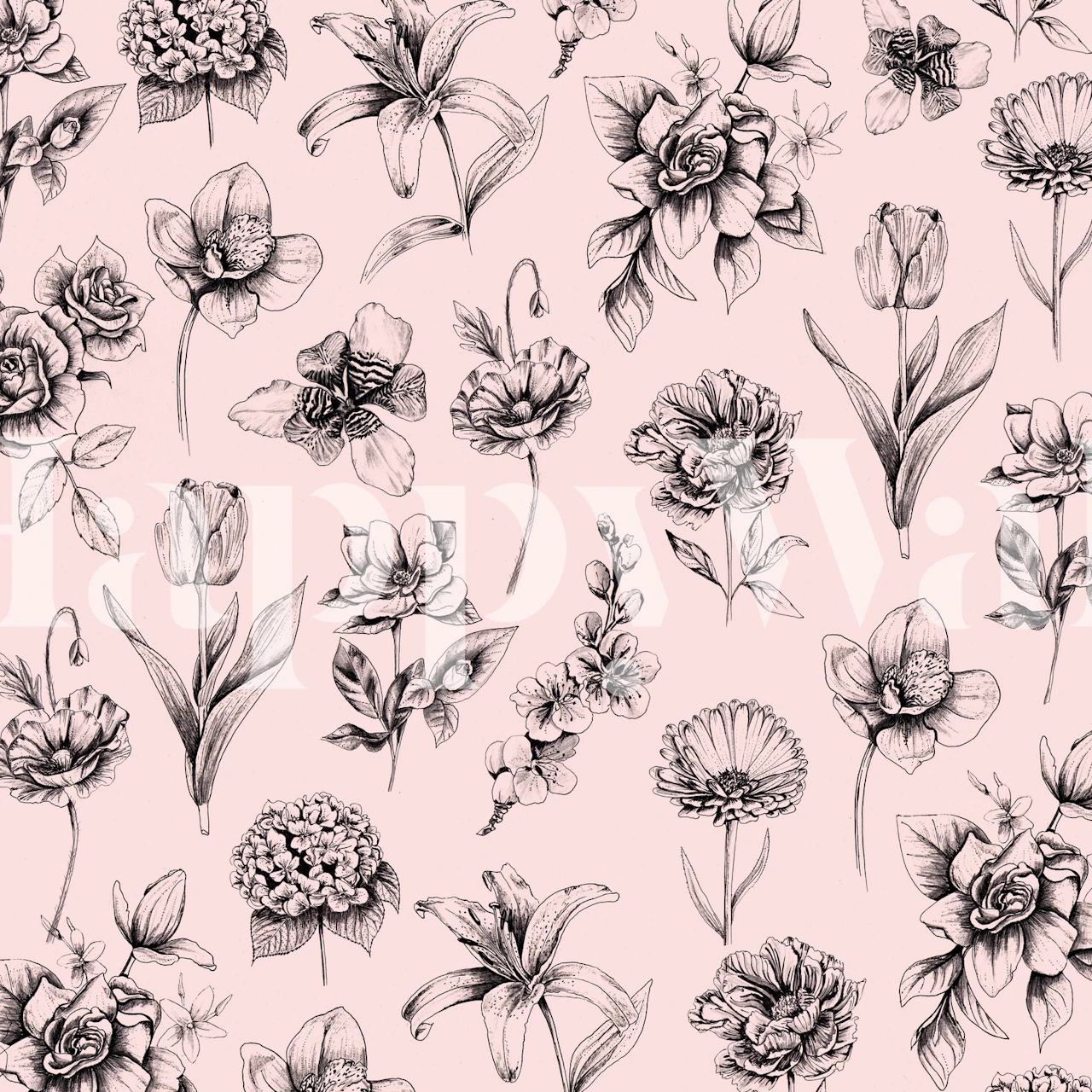 Botanical Pattern behang in pink