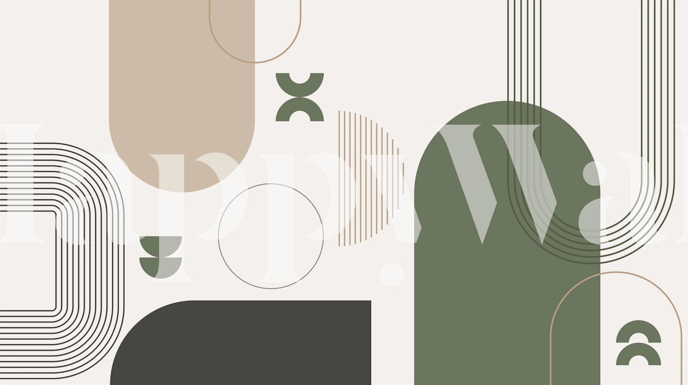 Minimalist geometric wallpaper with beige, green shapes and lines