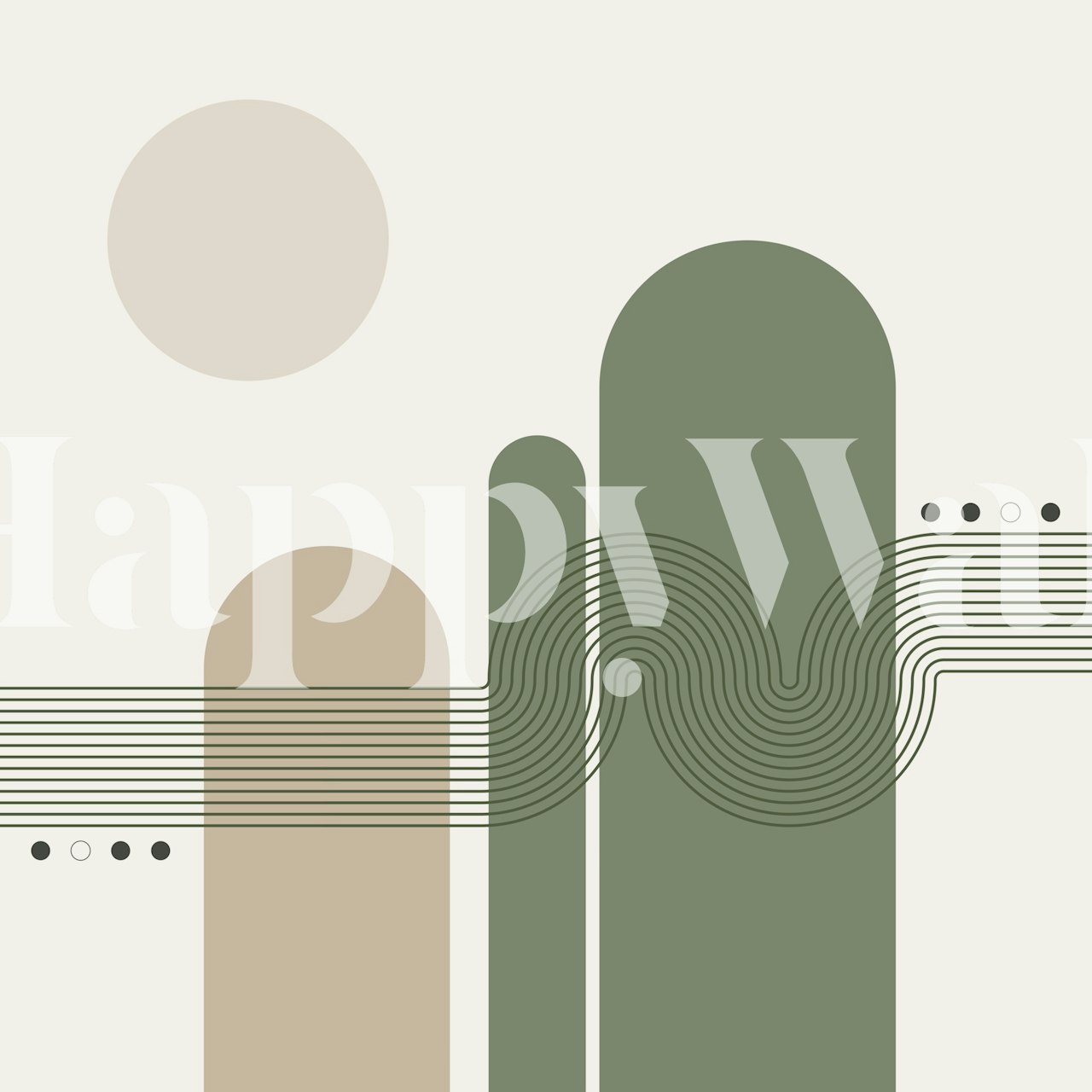 Geometric shapes in green, beige, and soft gray wallpaper