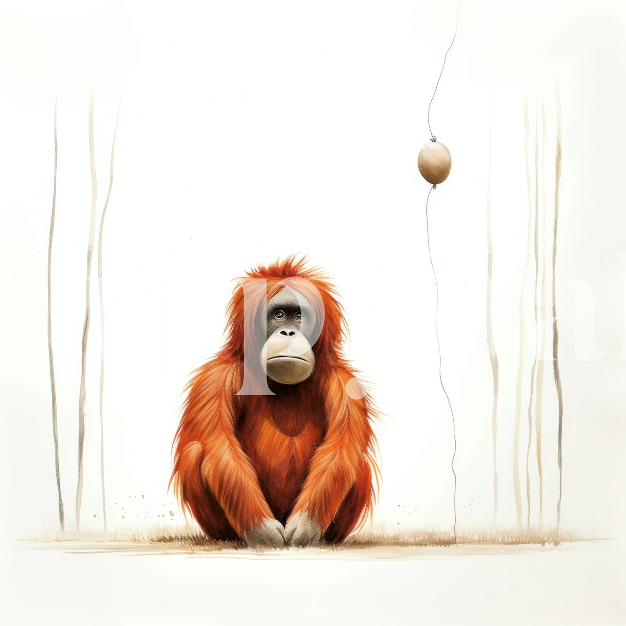 Minimal orangutan wallpaper in a room