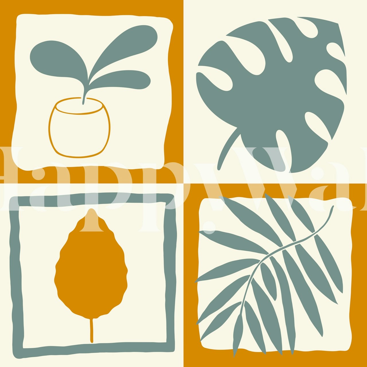 Ταπετσαρία Retro Leafy Squares σε ένα δωμάτιο