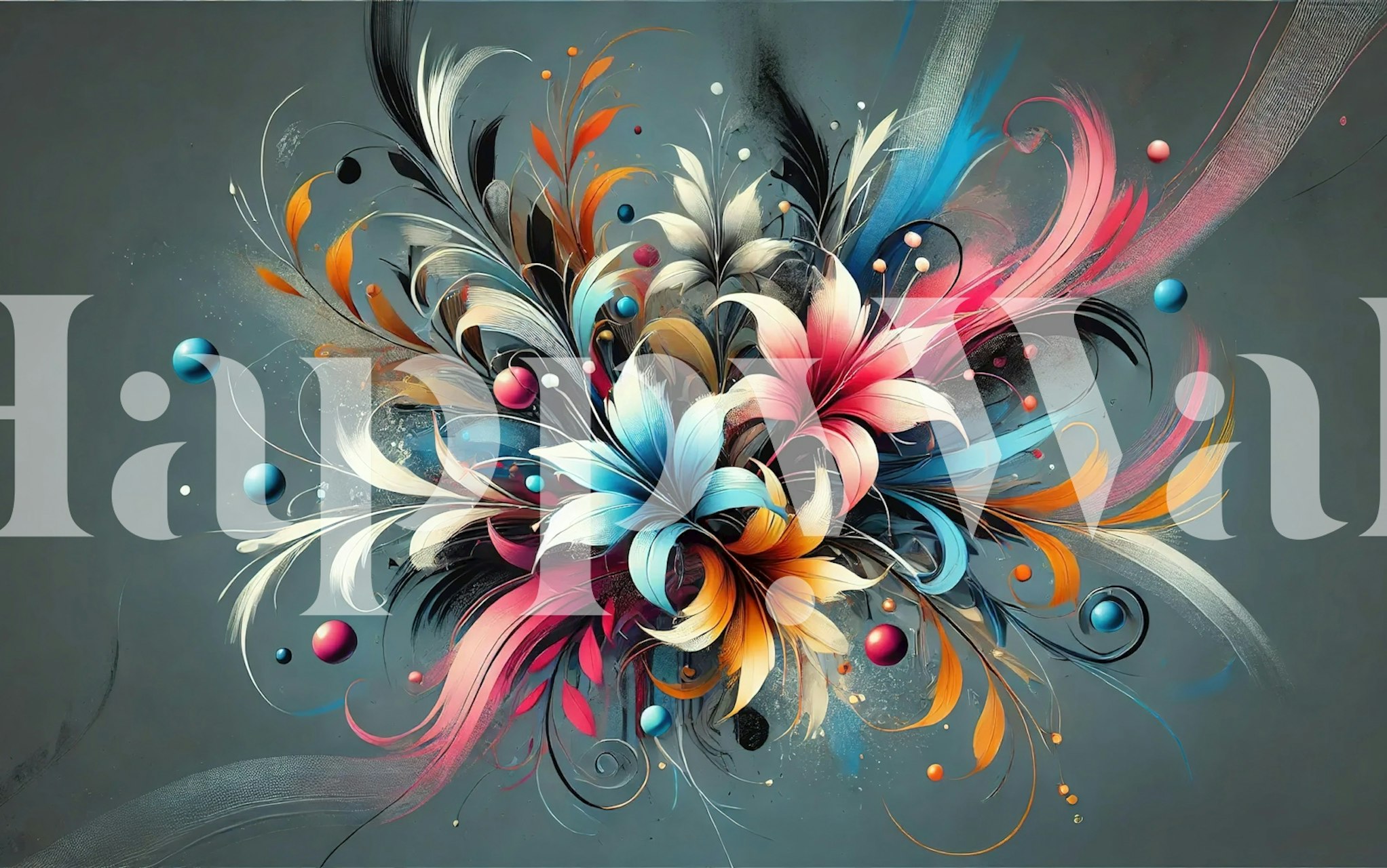 Floral graffiti wallpaper design in a room