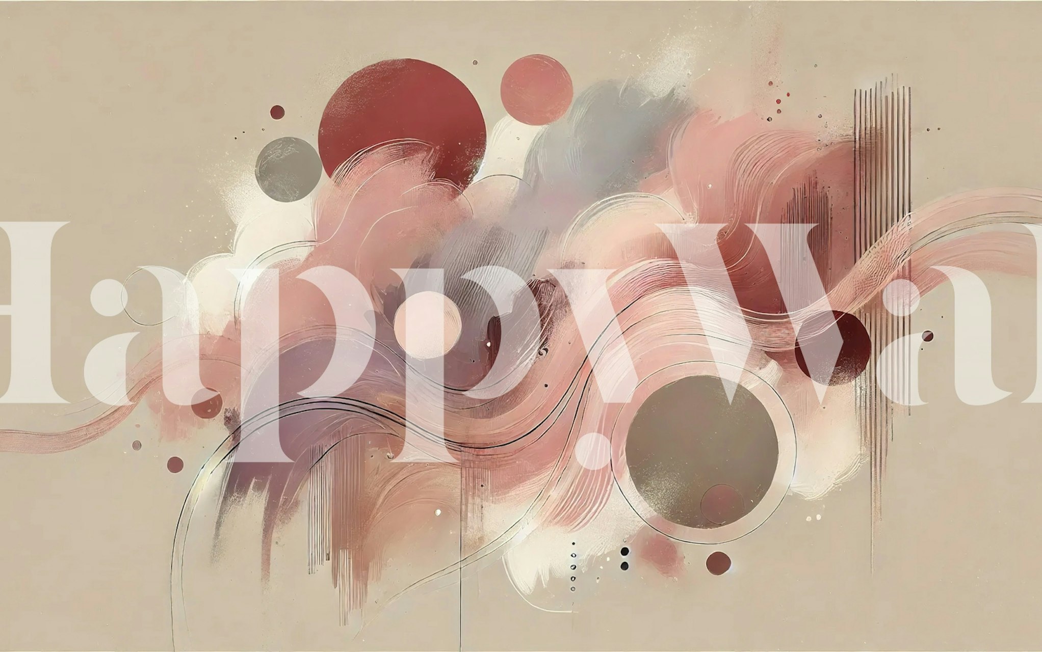 Abstract wallpaper with fluid dusty rose patterns and circles