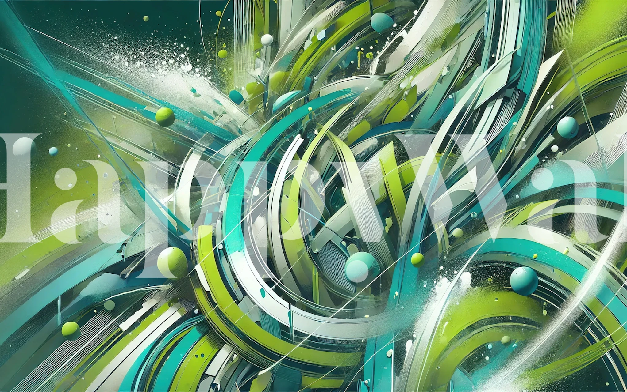 Emerald and teal abstract graphic wallpaper with circular shapes