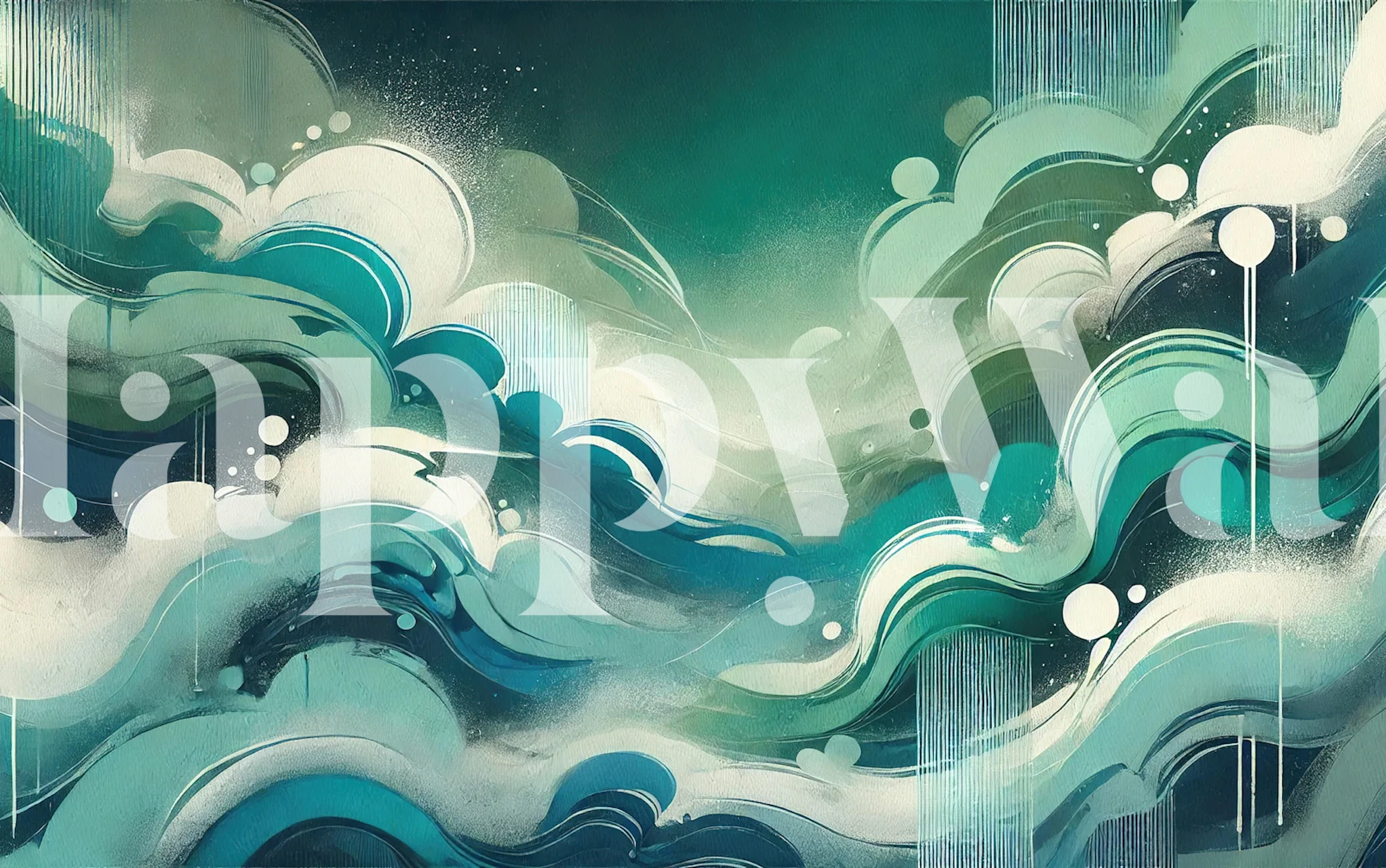 Emerald flow graffiti wallpaper in a room