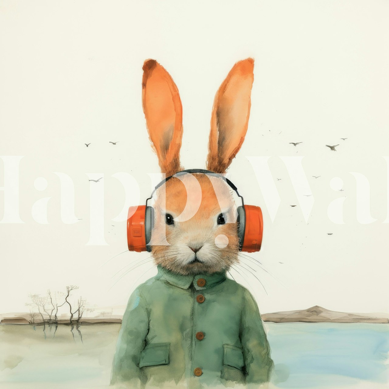 Papel pintado Minimal Rabbit Rhythm en una habitación