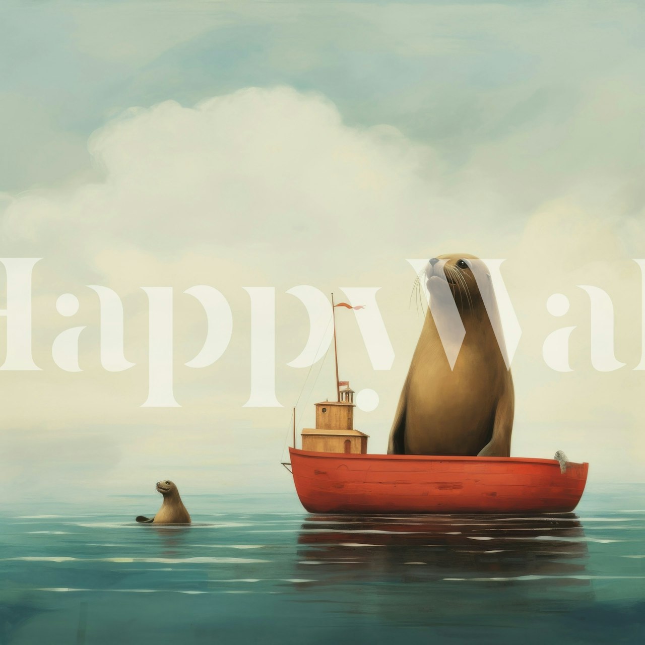 Minimal Sea Lion Voyage wallpaper in a room