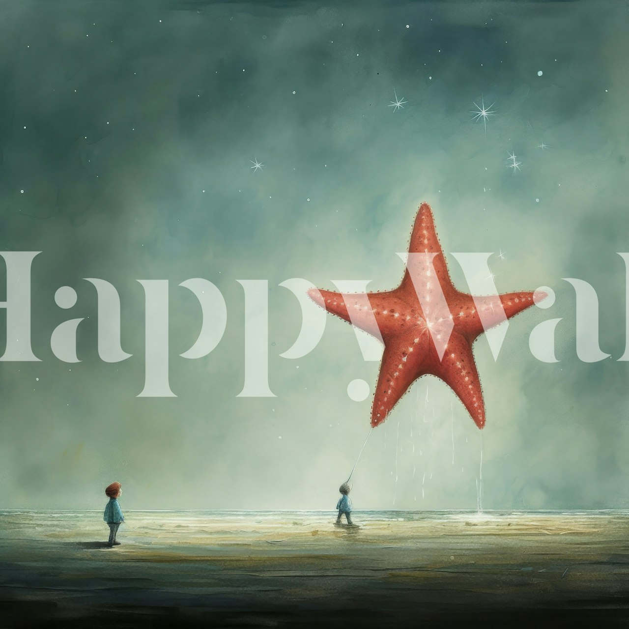 Minimal Starfish Voyage behang in een kamer