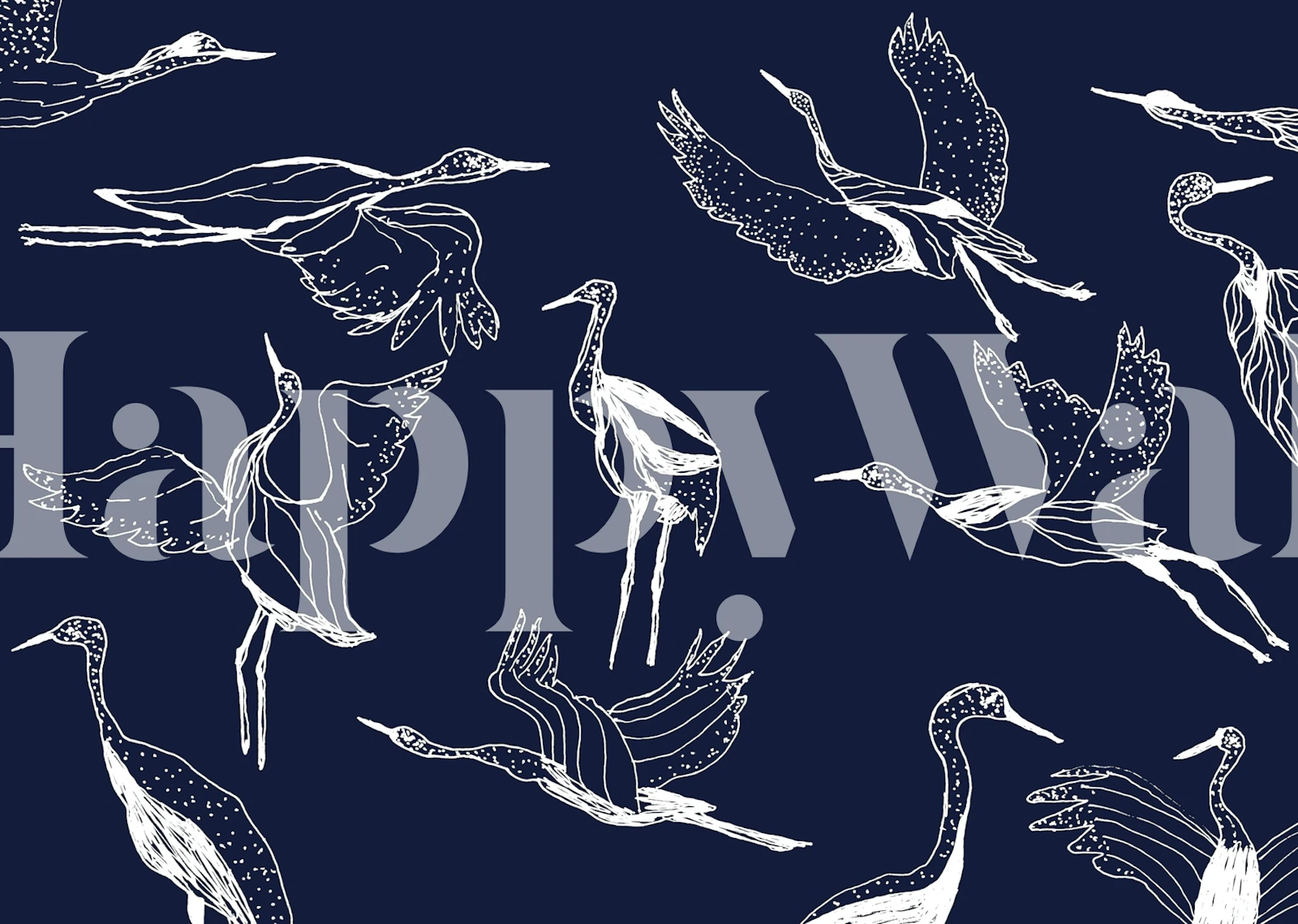 White cranes on navy blue background wallpaper