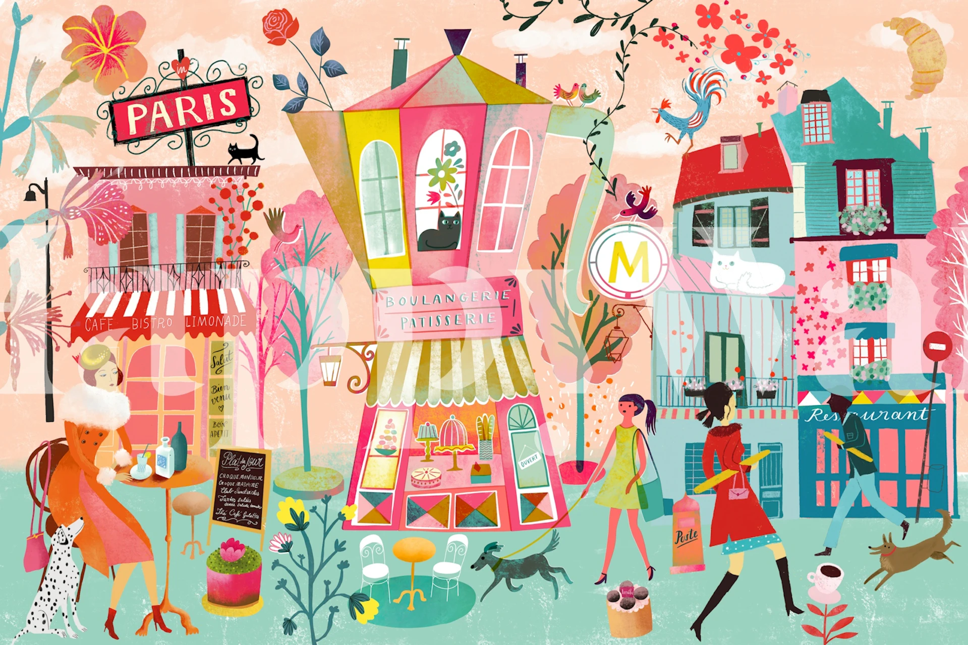 Parisian street scene tapet i ett rum