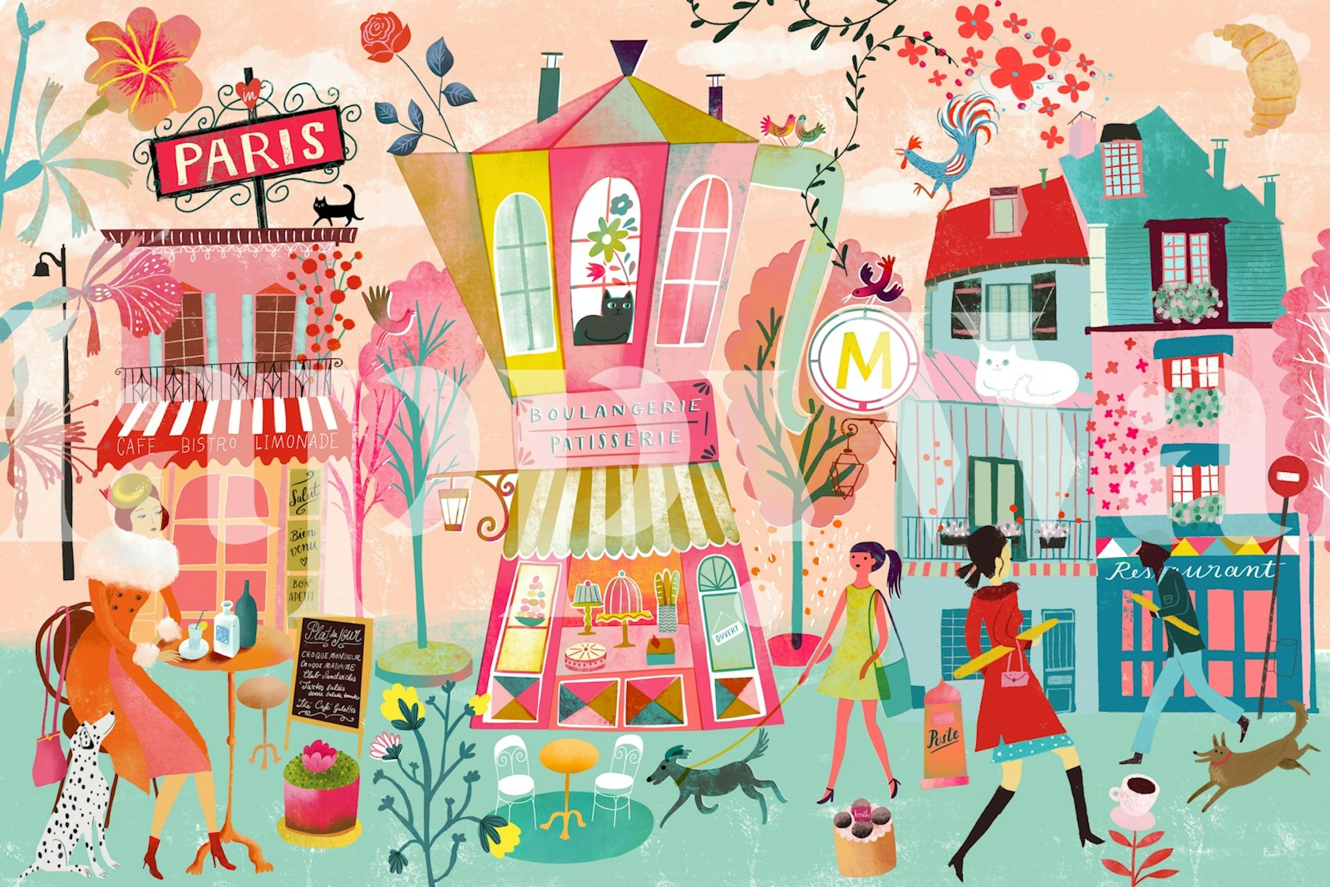 Papel pintado Parisian street scene en una habitación