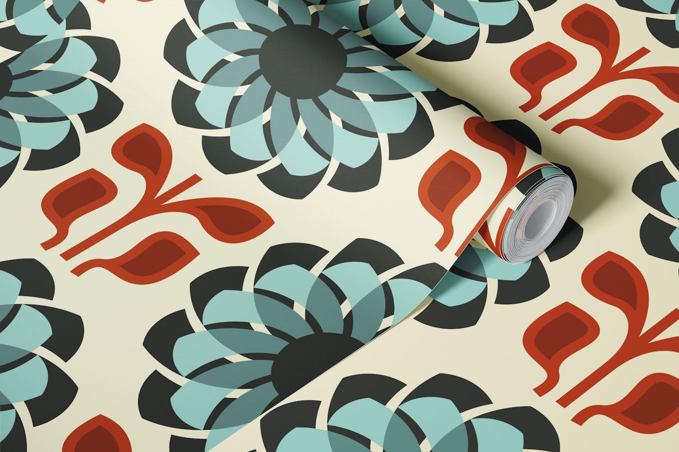 Geometric Flower Fusion in Blue Red - L wallpaper roll