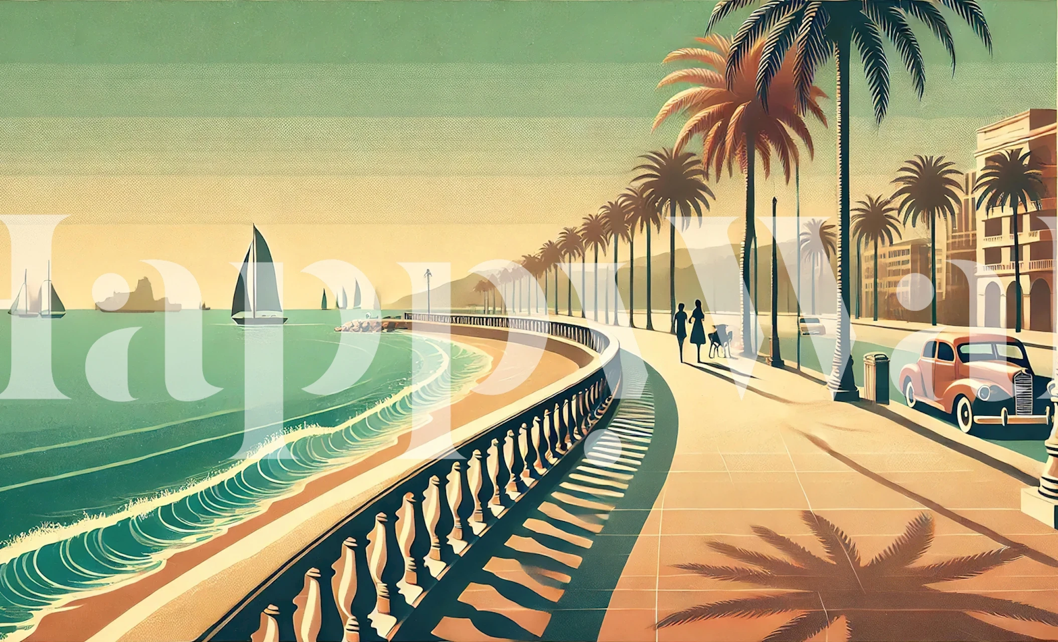 Vintage Coastal Promenade wallpaper in a stylish room