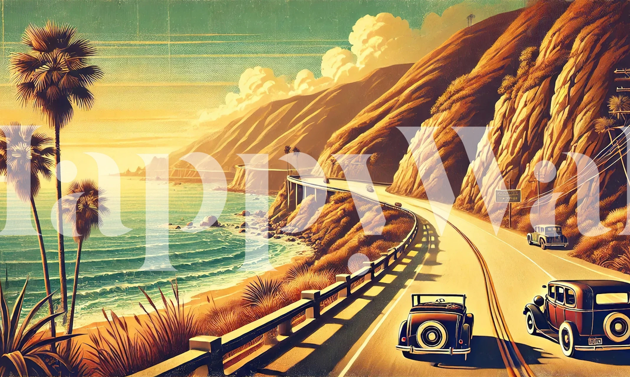 Vintage Coastal Road Journey tapetti huoneessa