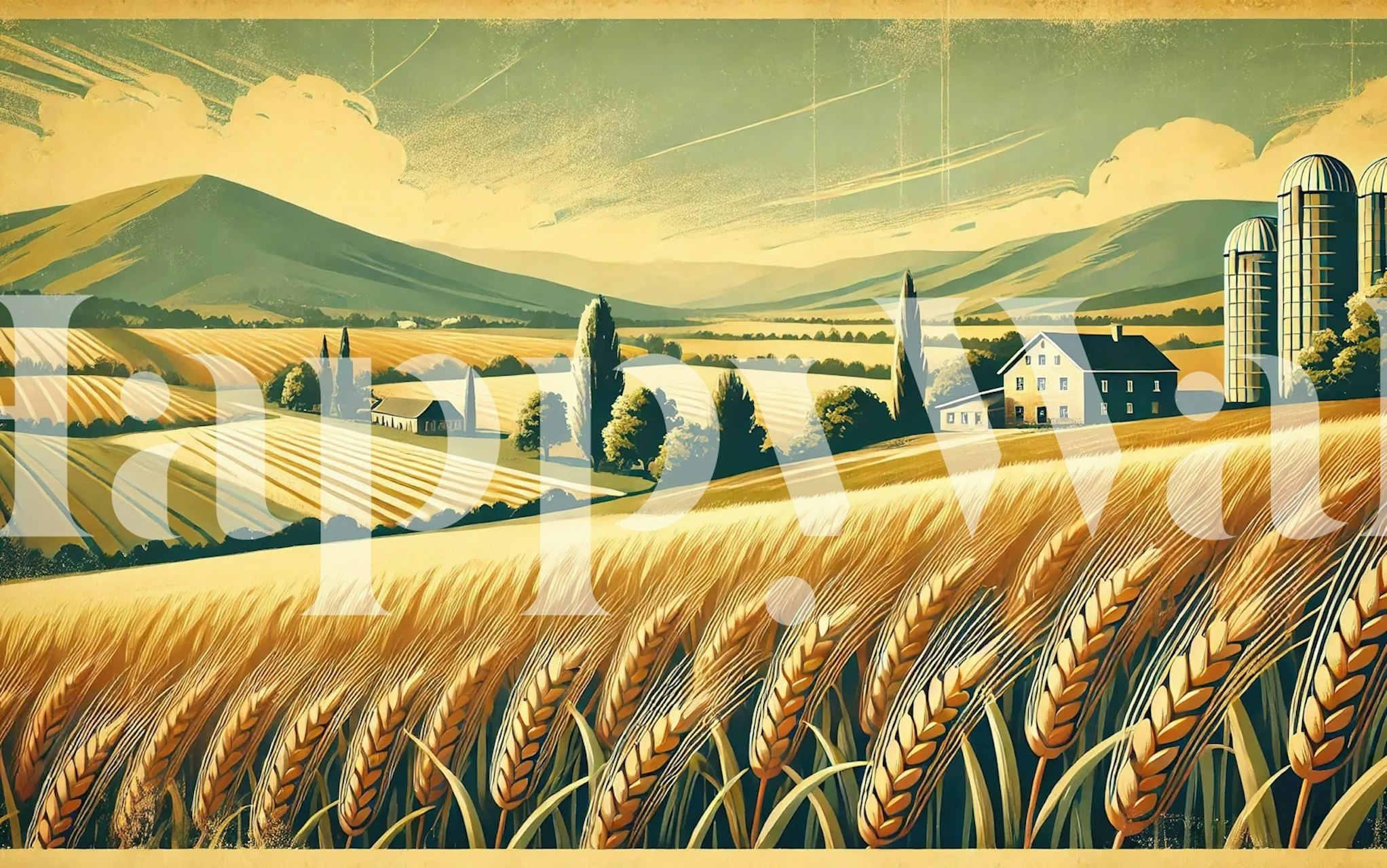 Vintage Golden Fields wallpaper in a room