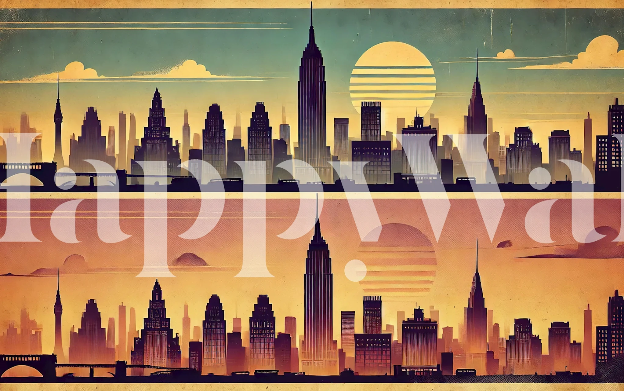 Vintage skyscraper silhouettes with sunset colors wallpaper