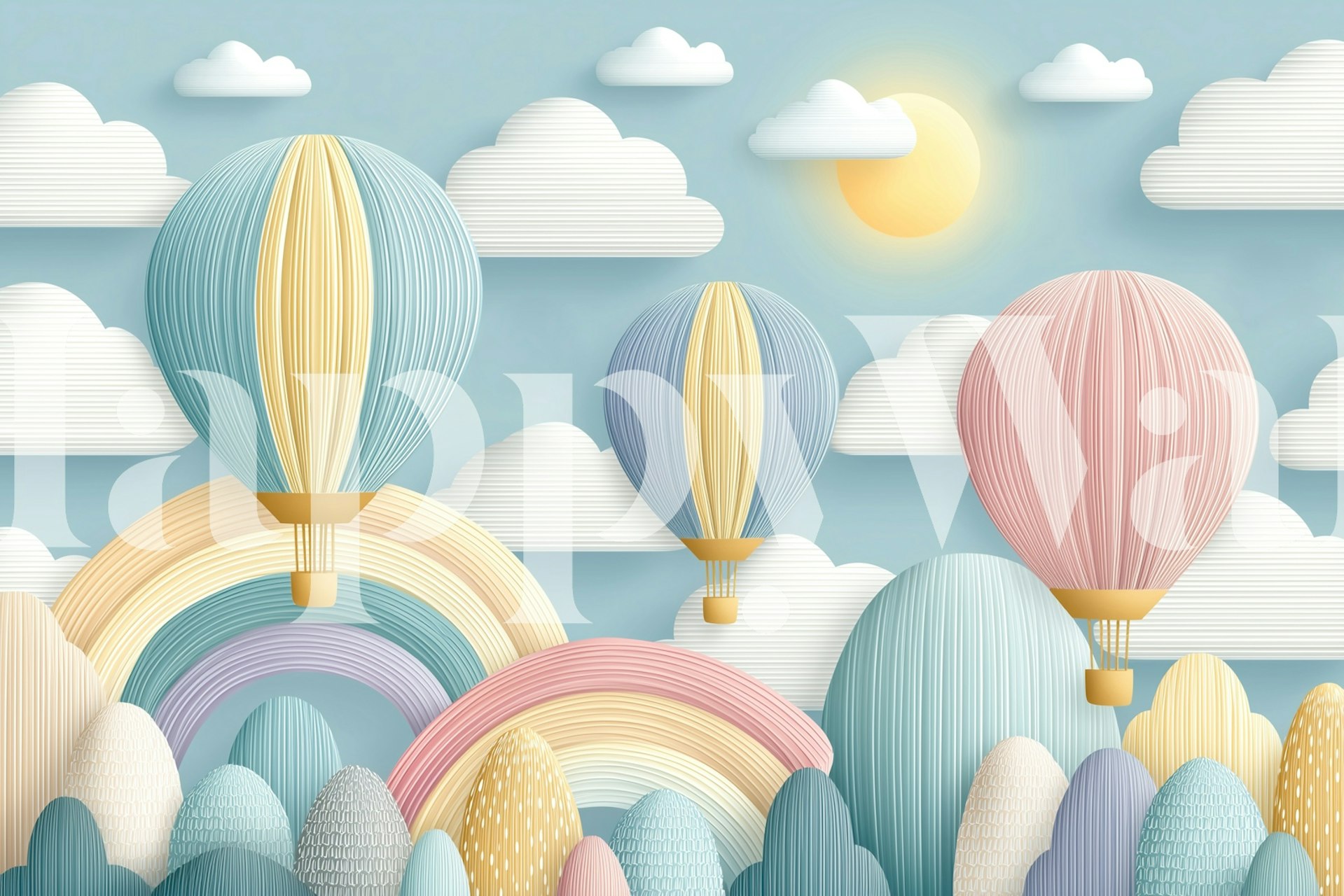 Fargerik Colorful Balloon Voyage-tapet i et rom