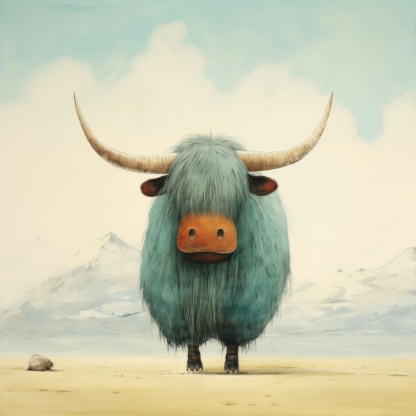 Minimal Yak in Snowy Landscape
