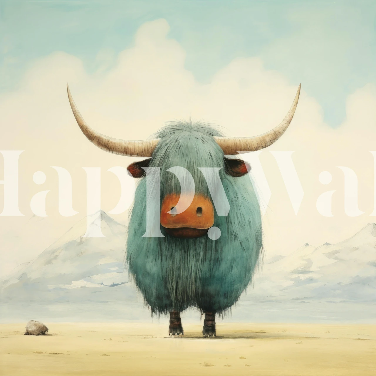 Cute minimal yak in a snowy landscape wallpaper
