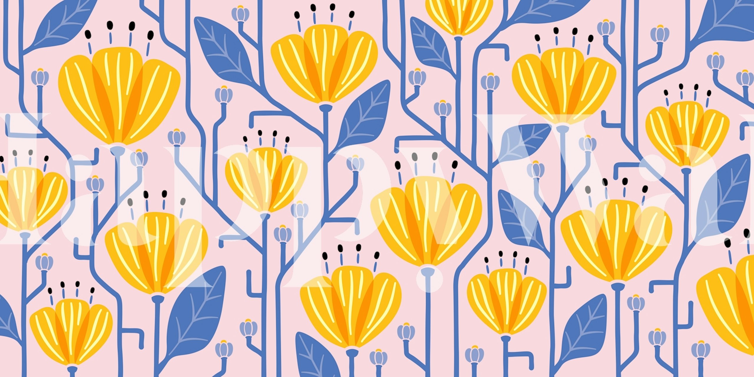 Vibrant bold flowers wallpaper in a room