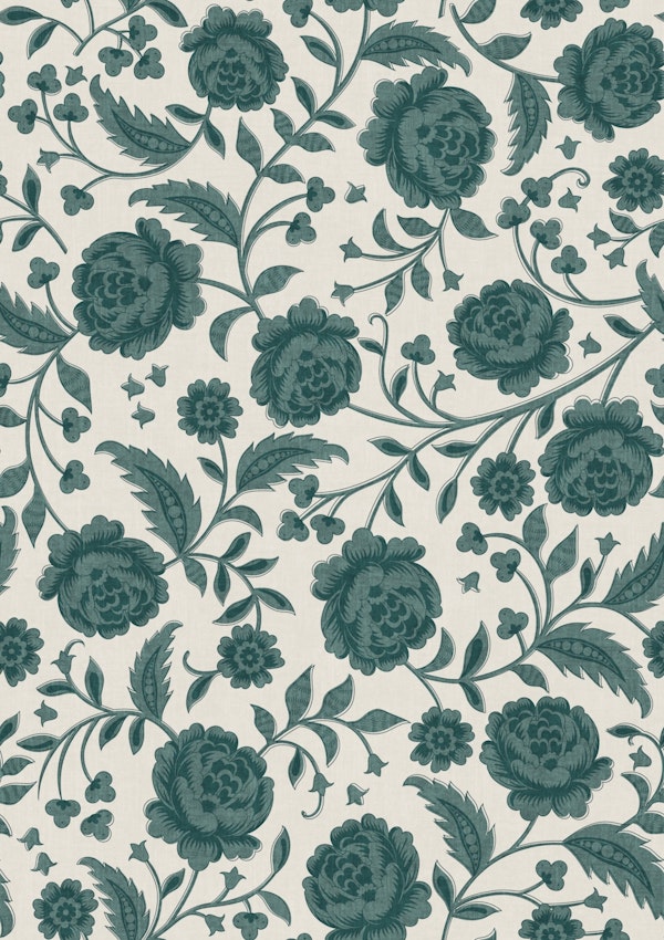Romantic Rococo Ornate Chintz Floral Teal
