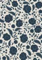 Romantic Rococo Ornate Chintz Floral Navy tapete