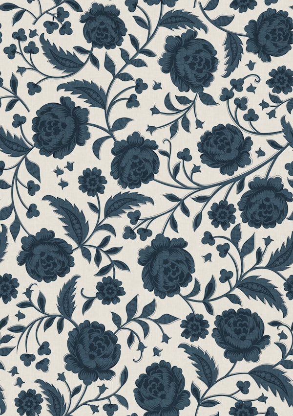 Romantic Rococo Ornate Chintz Floral Navy