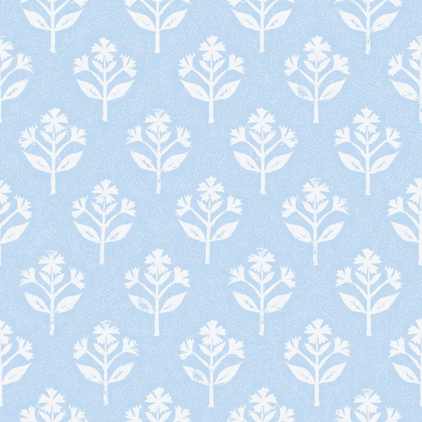 Block Print folk floral - blue