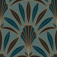 Art Deco palm leaves fan teal (M) tapete