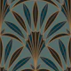 Art Deco palm leaves fan teal (M)