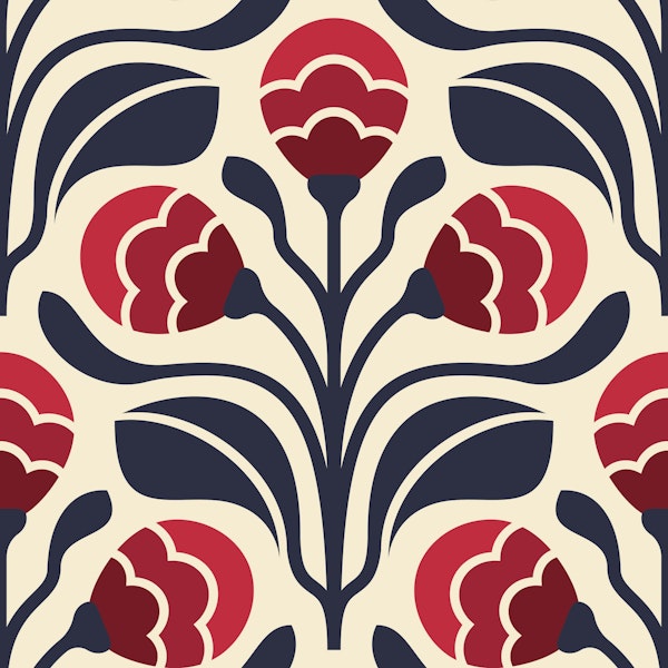 Retro Floral Buds in Red - L