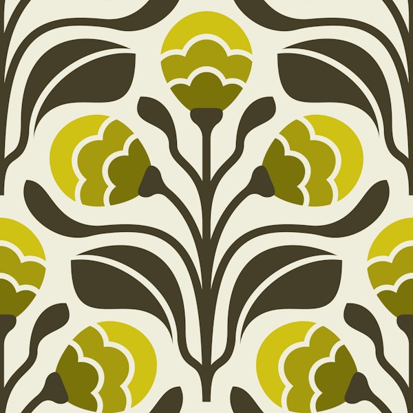 Retro Floral Buds in Green - S