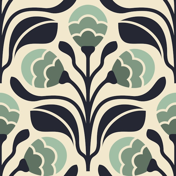 Retro Floral Buds in Turquoise - S