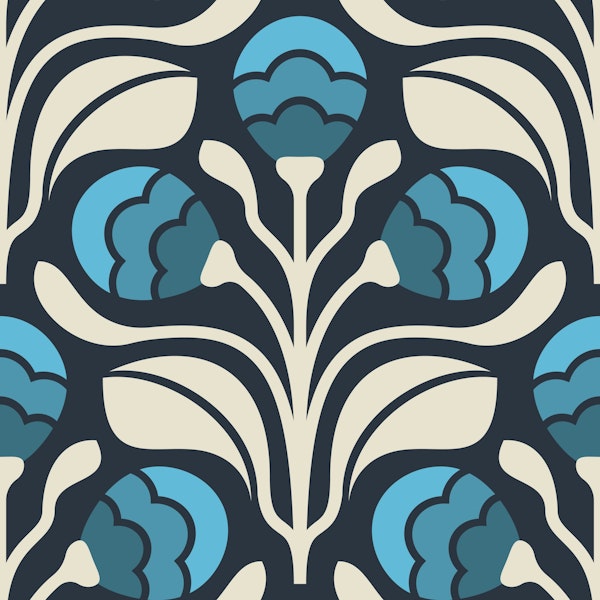 Retro Floral Buds in Blue - S