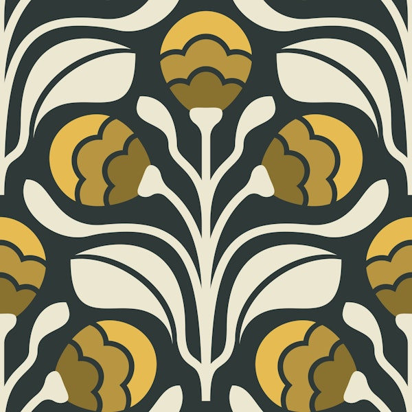 Retro Floral Buds in Yellow - S