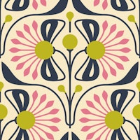 Retro Blossom Delight in Pink Green - S behang